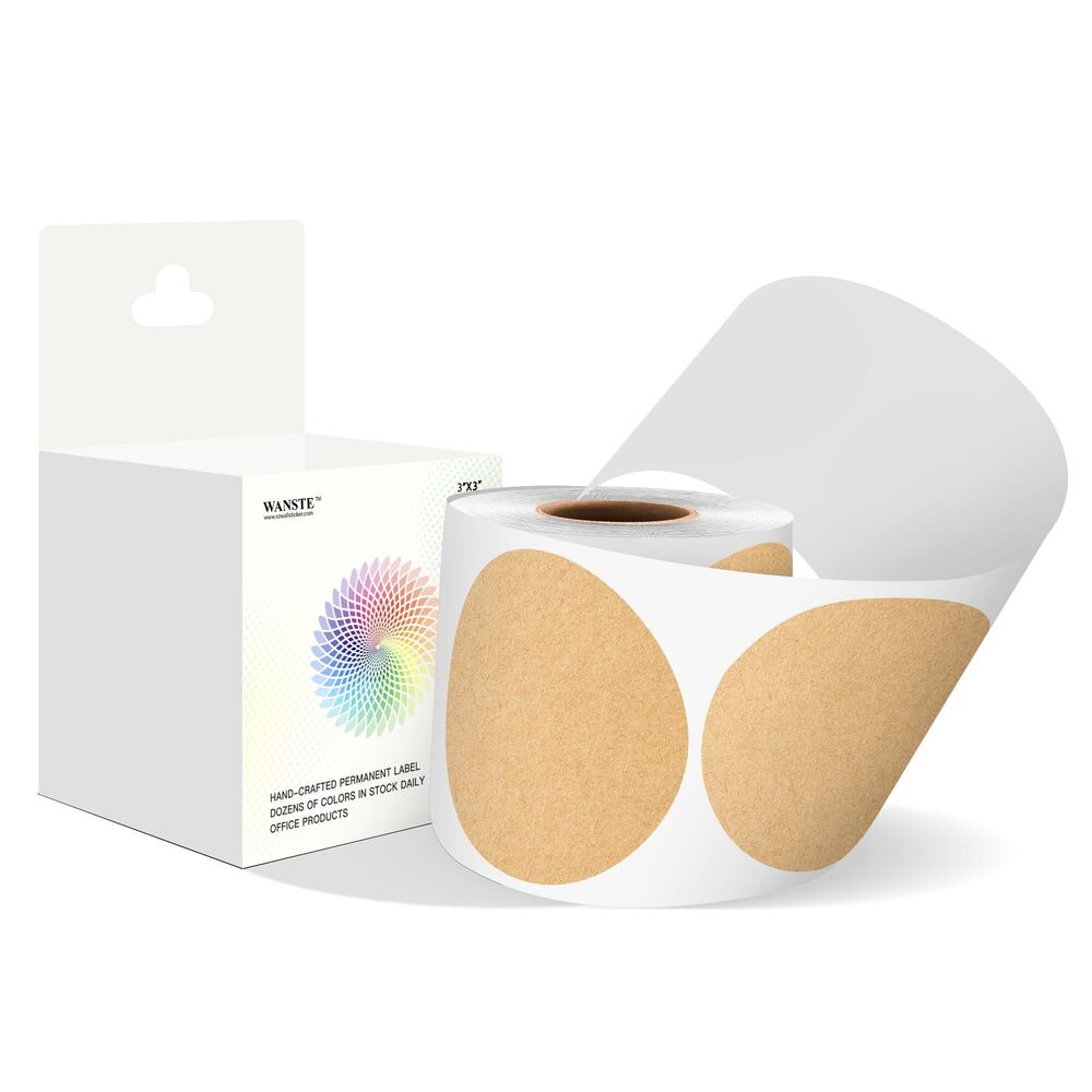 9830 3 Inch Kraft Paper Color Code Dot Stickers,500 PCS Round Labels